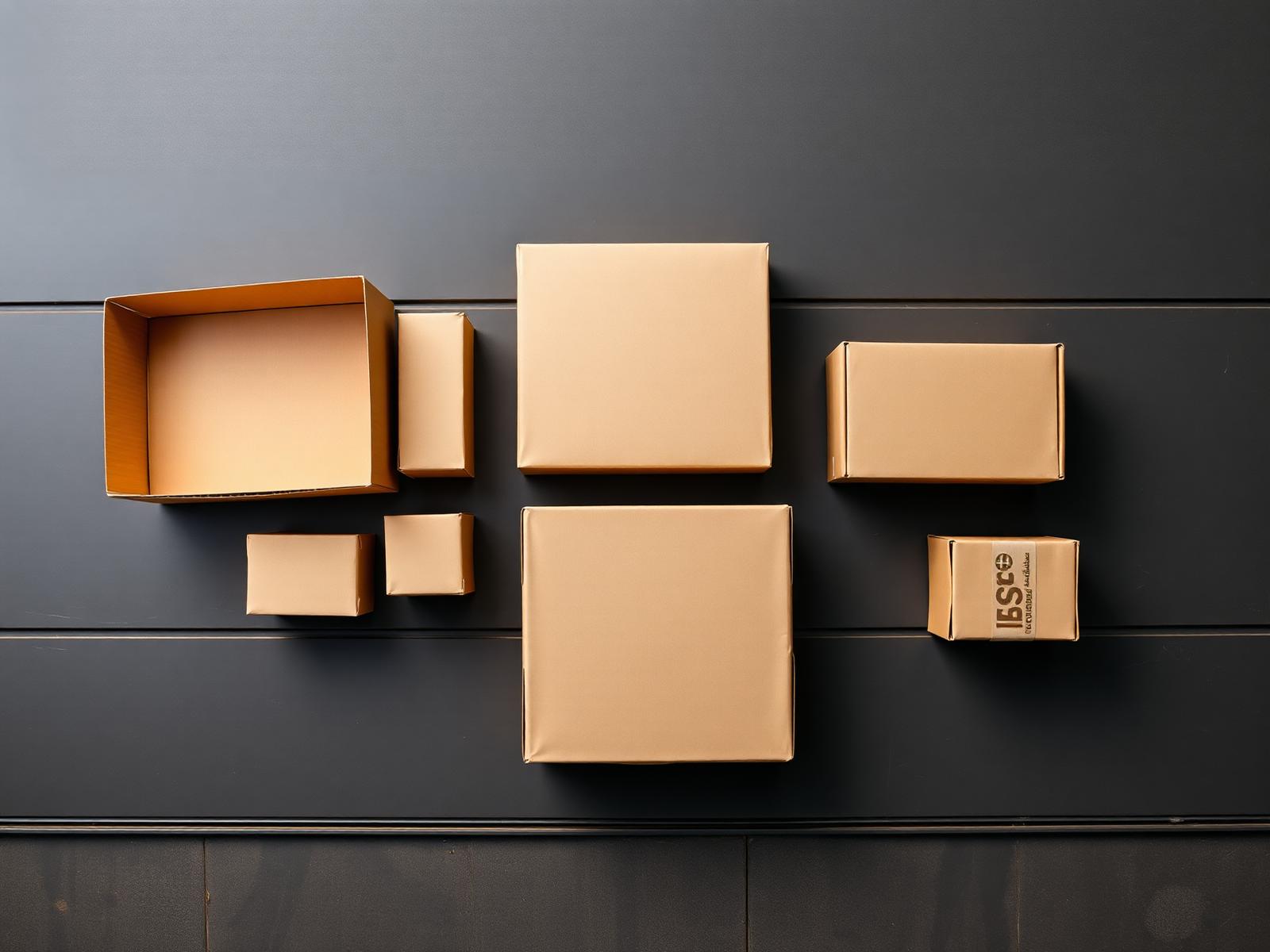 Top-down flat lay of brown corrugated boxes