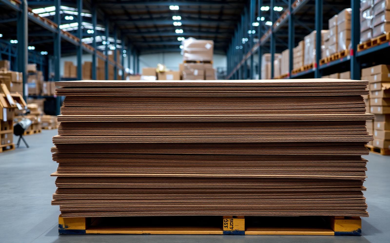 Flat folded corrugated sheets on pallet